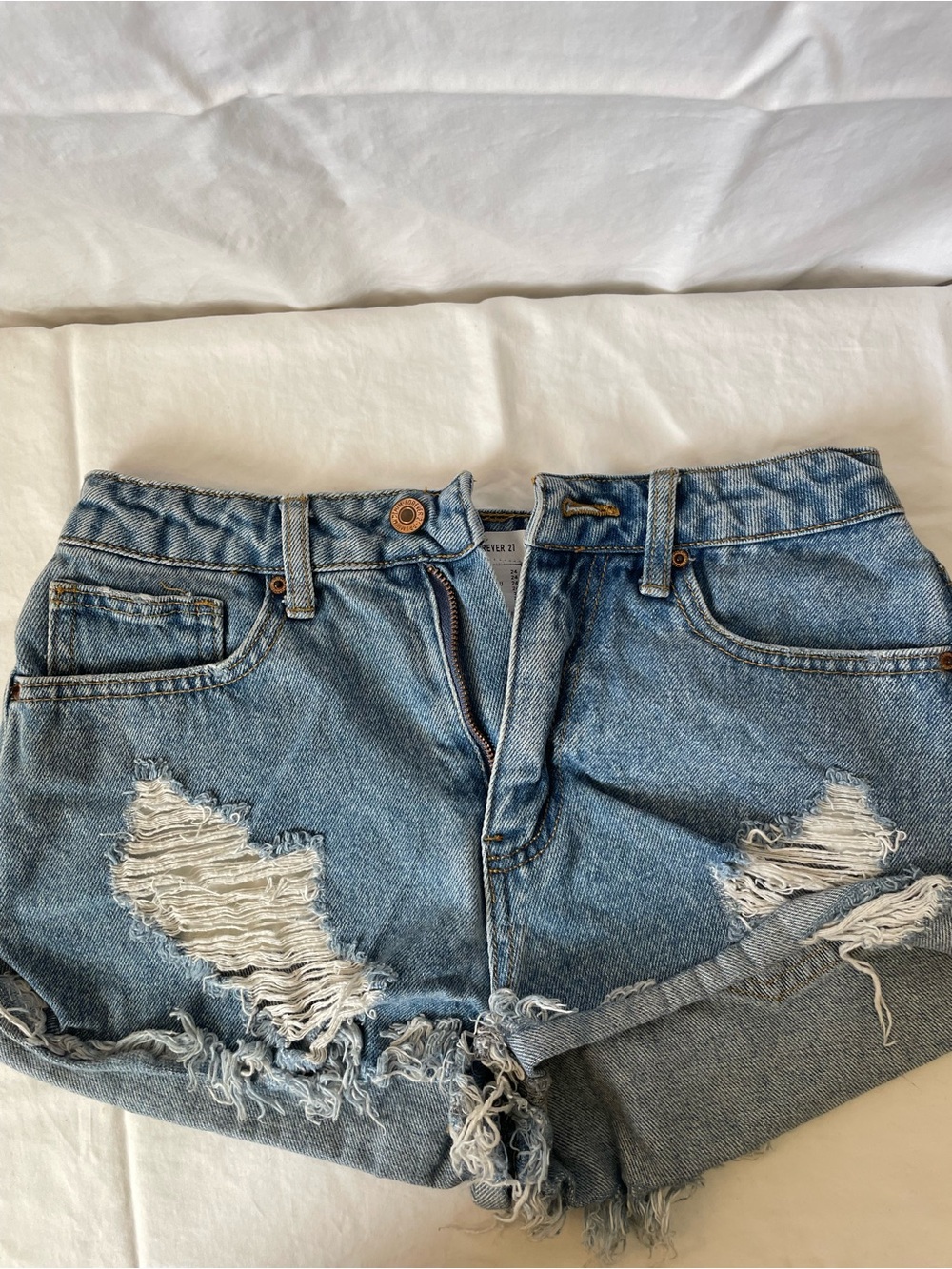 Forever 21 Light Blue Distressed Denim Shorts